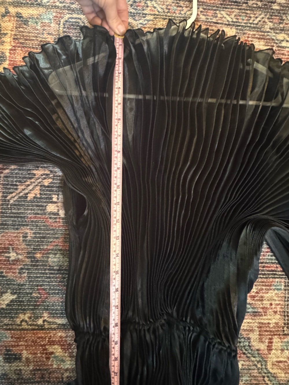 Pleated Long Dress With Organza Pleated Cape Sleeves In Black - Picture 3 of 7